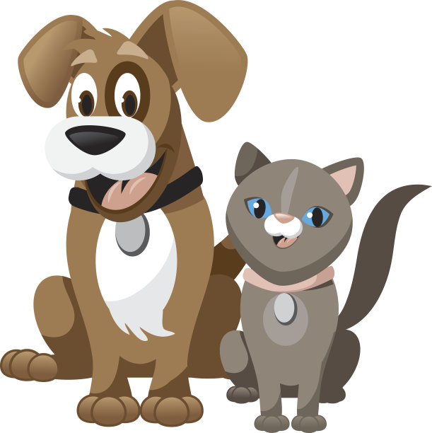 可爱的卡通狗和猫孤立在白色素材图片