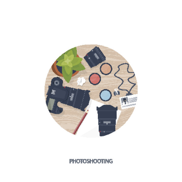 桌子上放着摄影器材。摄影工具，照片编辑，照片拍摄图片下载