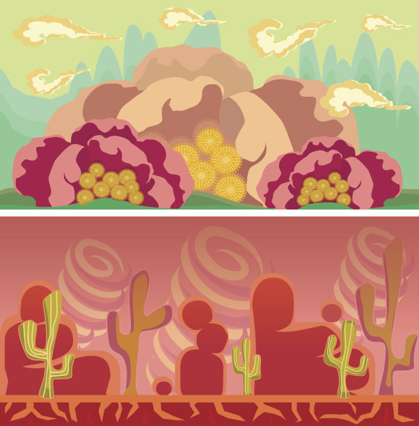 卡通无缝景观，矢量无尽背景图片下载