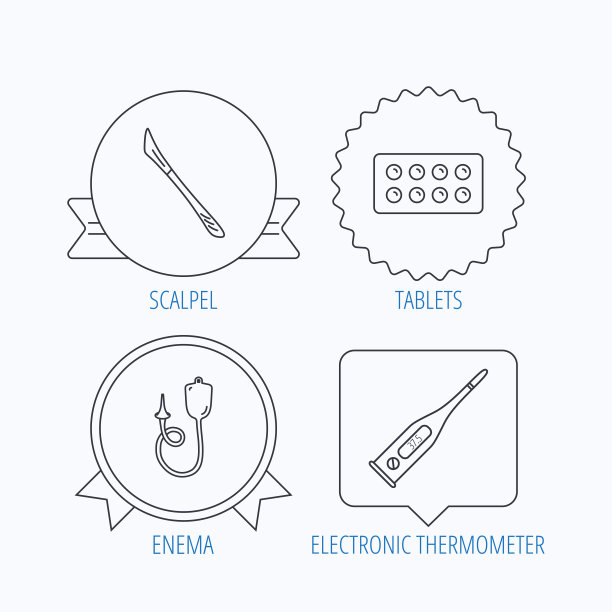 电子温度计，平板电脑和手术刀图标。图片下载