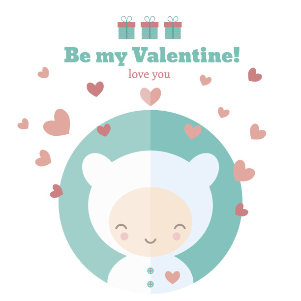 可爱孩子的情人节卡片图片下载
