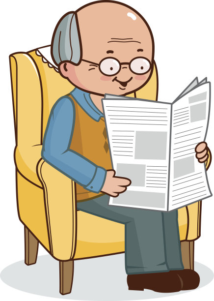 老人坐在扶手椅上读新闻图片下载