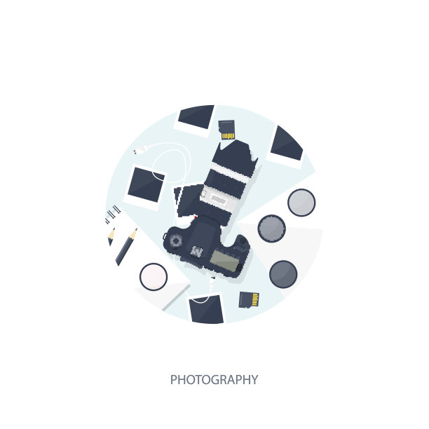 桌子上放着摄影器材。摄影工具，照片编辑，照片拍摄图片下载