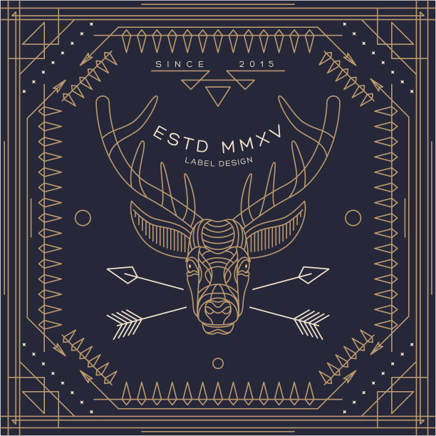 复古细线动物标签图片下载