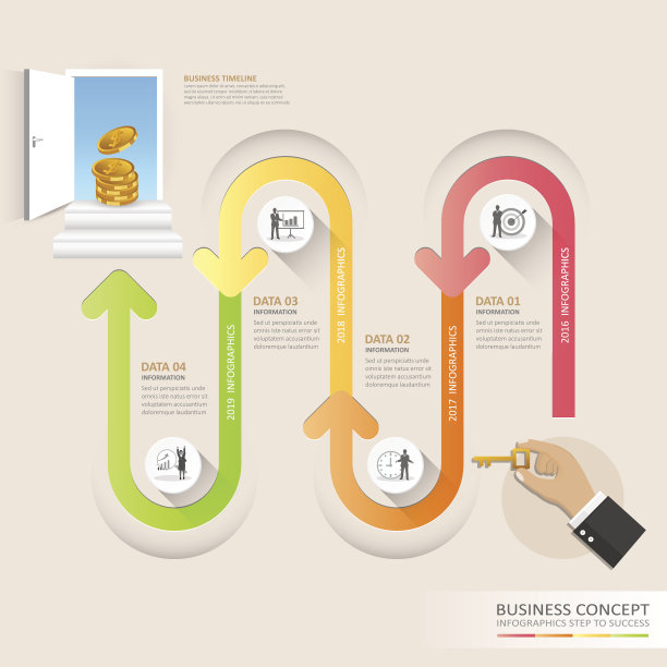 时间轴信息图模板的业务概念，矢量插图图片下载
