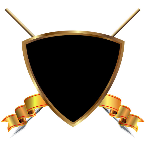 中世纪的黄金盾牌和旗帜。图片下载