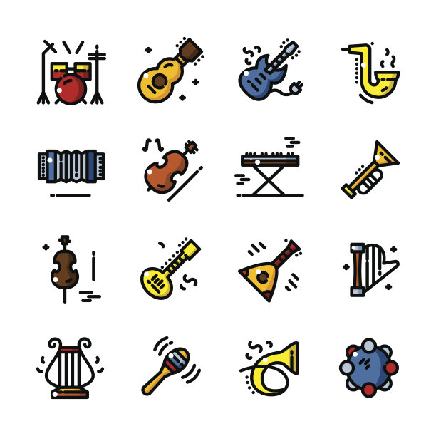 线条乐器图标矢量插图图片下载