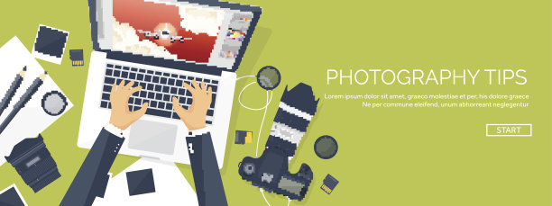 桌子上放着摄影器材。摄影工具，照片编辑，照片拍摄图片下载