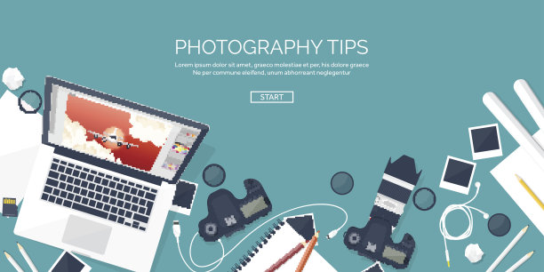 桌子上放着摄影器材。摄影工具，照片编辑，照片拍摄图片下载