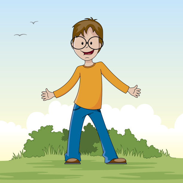 男孩在草地上笑图片下载