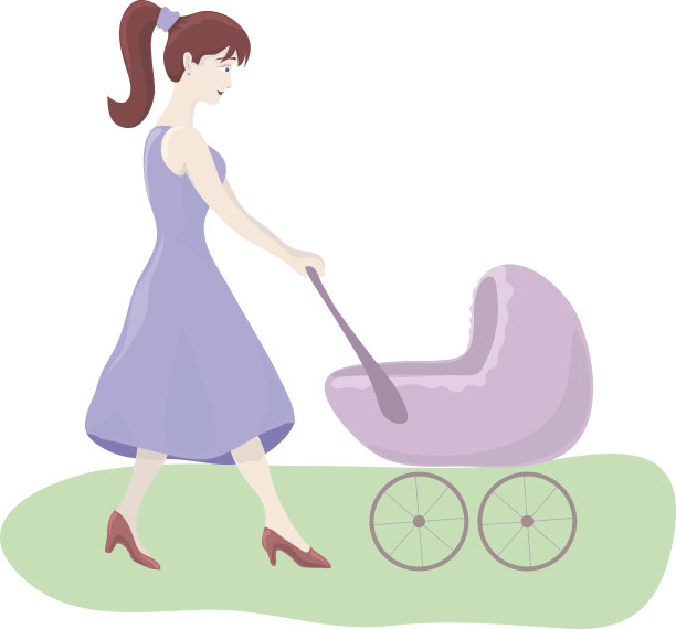 一张母亲推着婴儿车的插图图片下载
