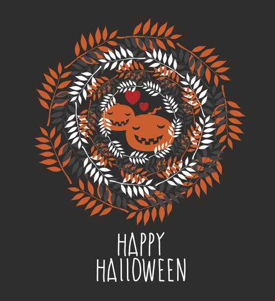 横幅上有可爱的南瓜和圆形的叶子。素材图片