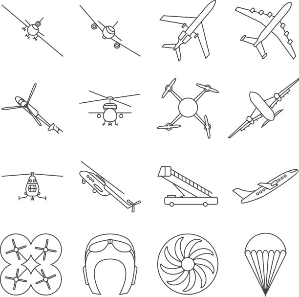 航空细线矢量图标集图片下载
