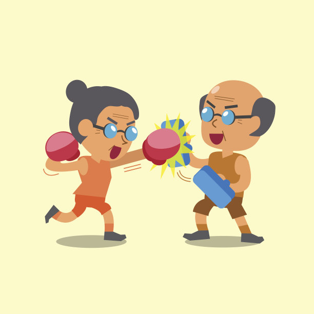 卡通运动老婆婆和老爷爷在练拳击图片下载