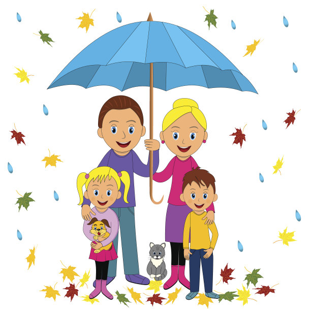 幸福家庭伞下。图片下载