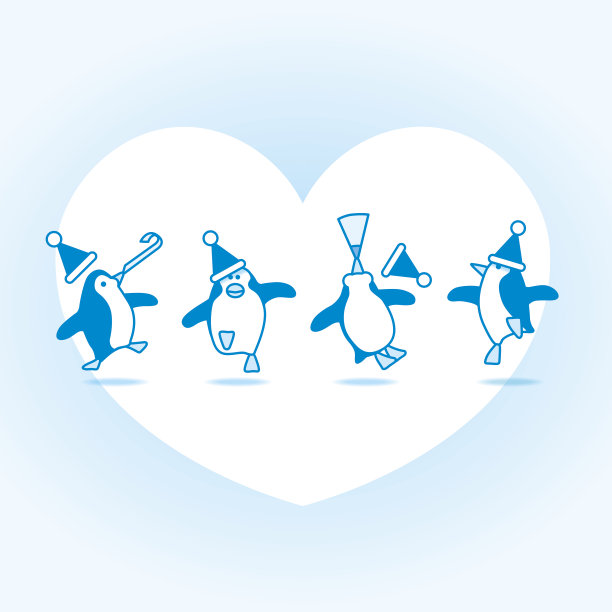 跳舞的圣诞企鹅在白色的心派对图片下载