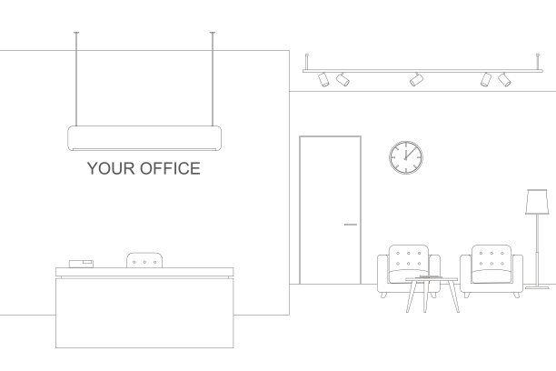 办公室线内设家具。图片下载