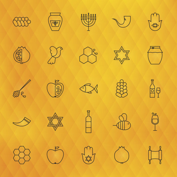 犹太新年细线图标集素材图片