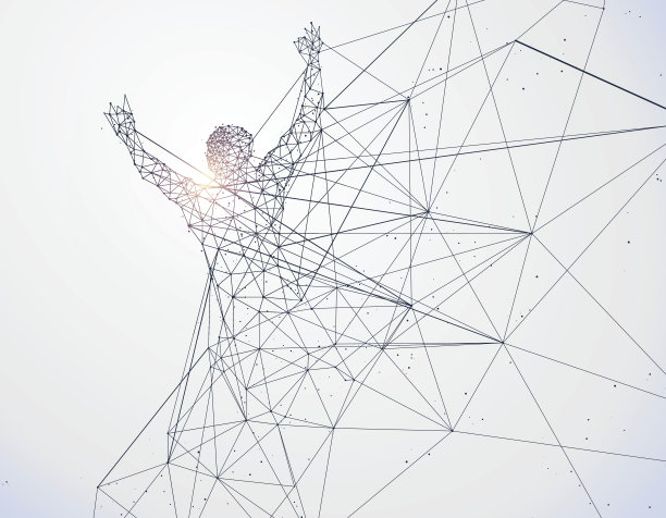 跑步人，网络连接变成，矢量插图。素材图片