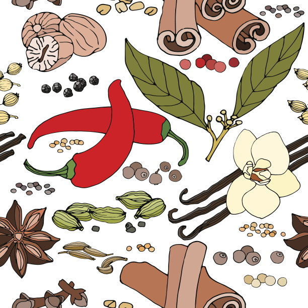 香料和草药的无缝颜色图案图片下载