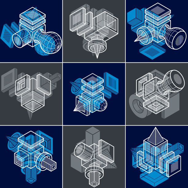 抽象向量集合，等距维度形状集合。图片下载