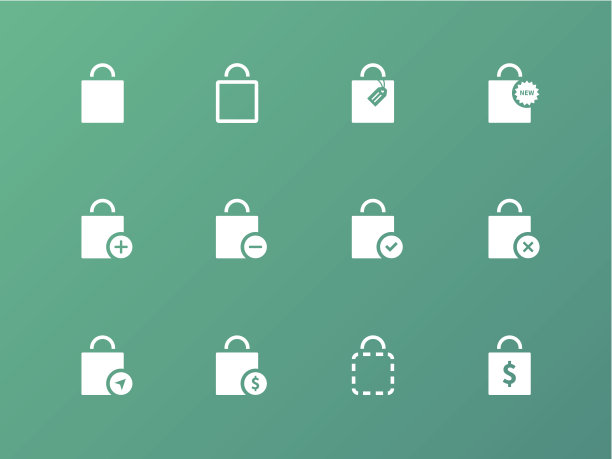 绿色背景上的购物袋图标。图片下载