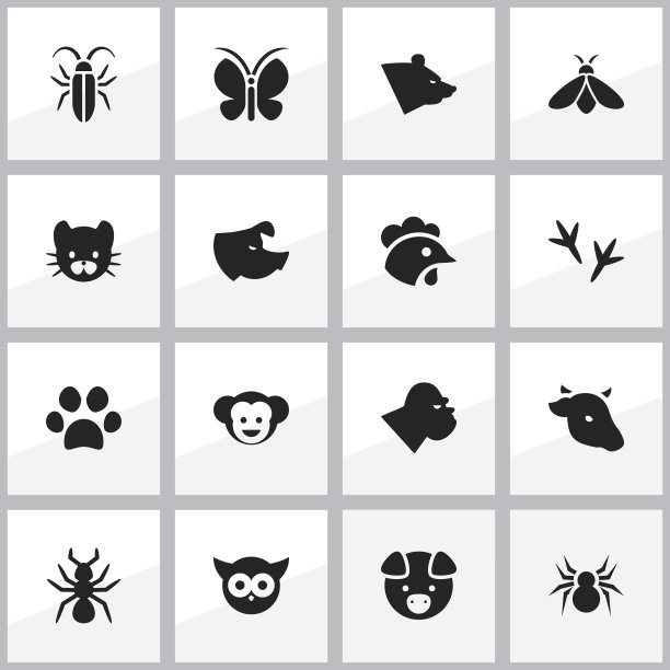 一组16可编辑的动物图标。图片下载