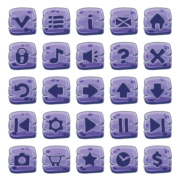 一组石头方块按钮，矢量游戏图标图片下载