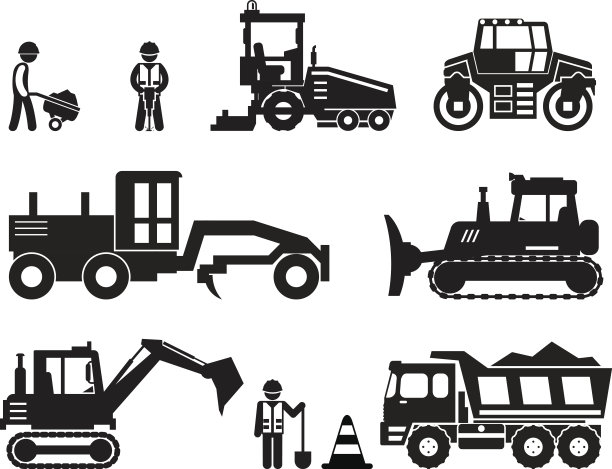 道路建筑工人黑色矢量图标集图片下载