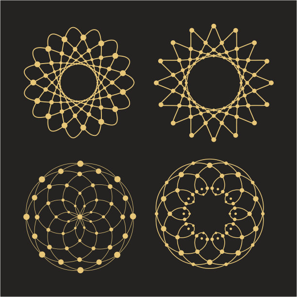 向量线性圆，星星，螺旋抽象形状。图片下载