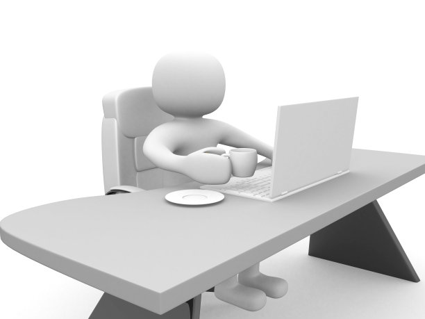 一个人去办公室和一台笔记本电脑。3 d再保险图片下载