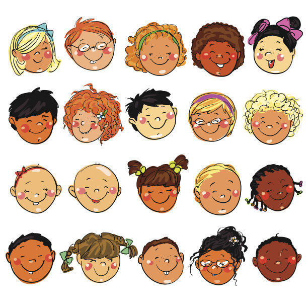 快乐的孩子的脸。手绘剪辑艺术图片下载