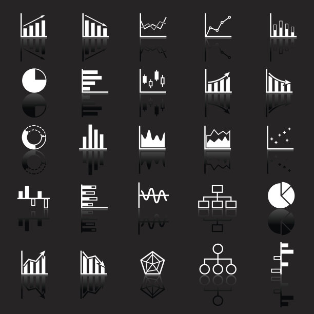 在黑色背景上反射的图形图标图片下载