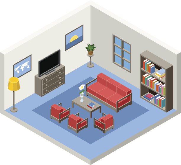 向量室内的等距房间家具图片下载