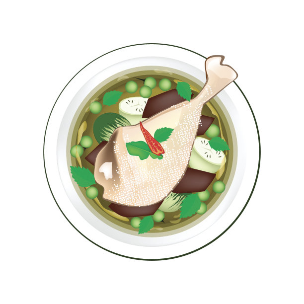 泰式咖喱鸡和绿茄子素材图片