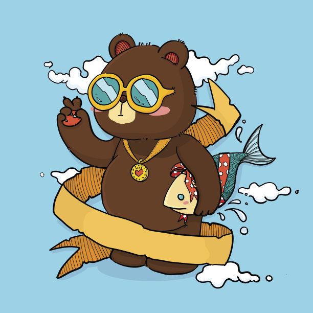 手绘酷熊与丝带文字贺卡图片下载