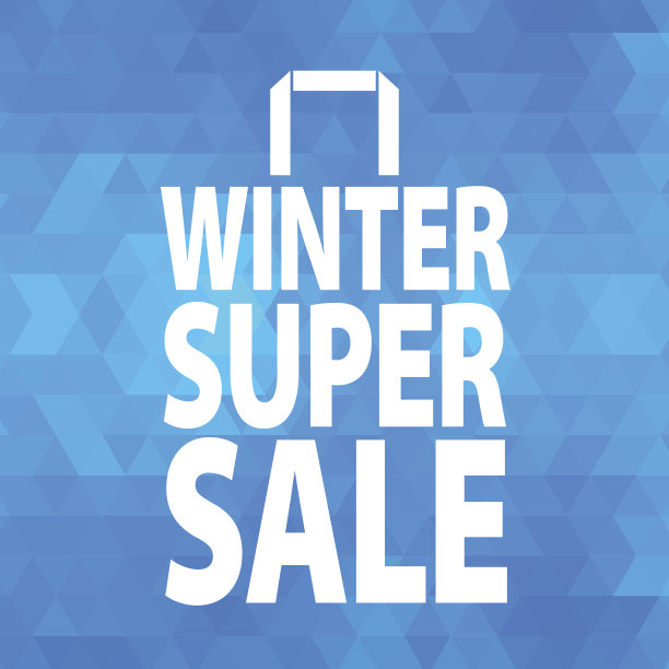 冬季销售纸袋图标上的蓝色背景。图片下载