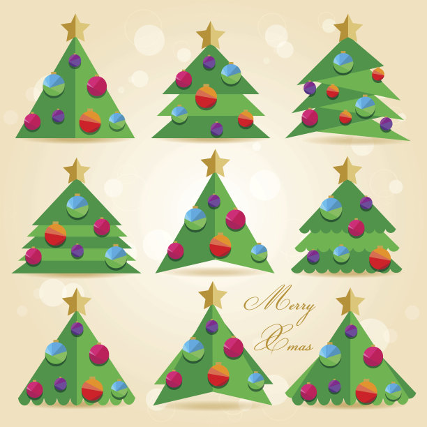 创意平面设计复古风格圣诞树收集集图片下载