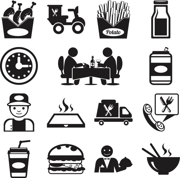 股票向量食物象形图黑色图标设置图片下载