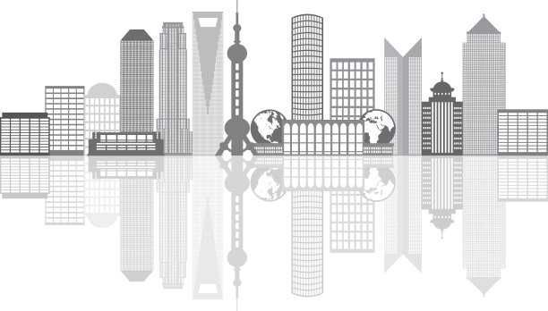 上海城市天际线灰度轮廓矢量图图片下载