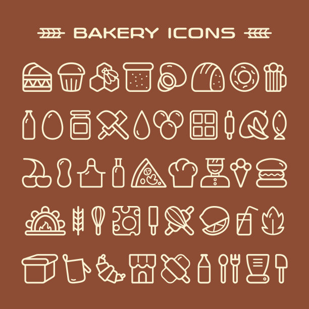 一套面包房图标在细线风格图片下载