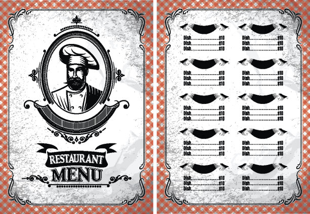 与厨师复古风格的餐厅菜单模板图片下载
