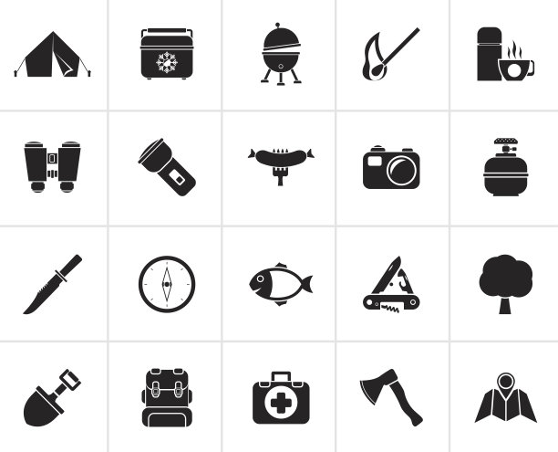 黑色露营、旅游和旅游标志图片下载