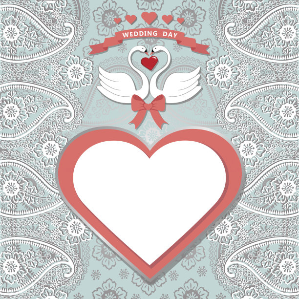 可爱的模板。佩斯利花边，心形标签，卡通天鹅图片下载