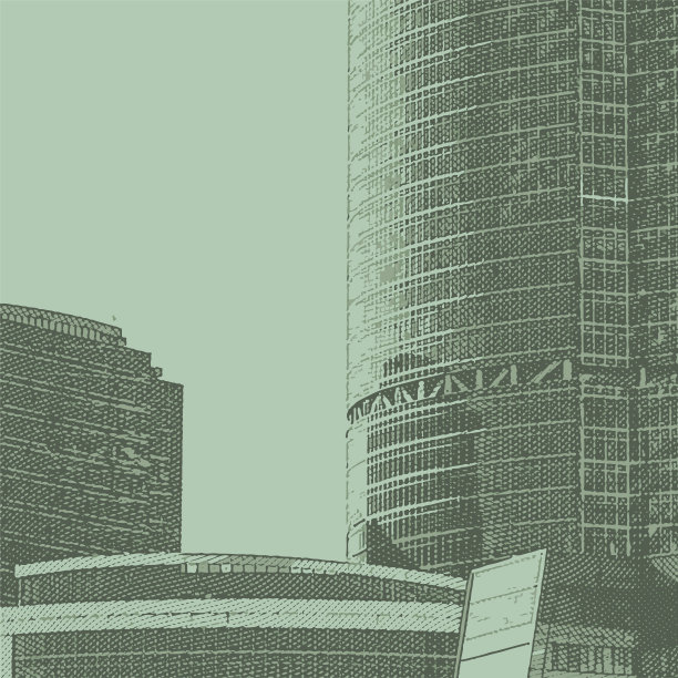 具有木刻效果的商业建筑图片。图片下载