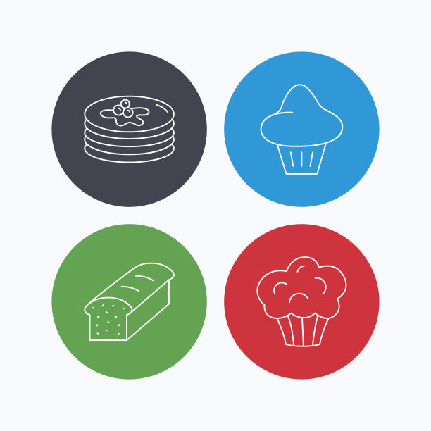 煎饼，奶油松饼和烤面包的图标。图片下载