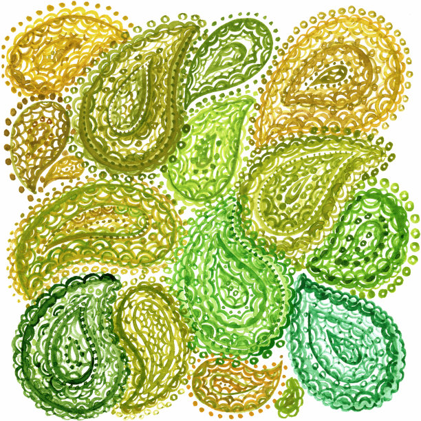 水彩画曼海蒂民族指甲花涂鸦佩斯利元素插图图片下载