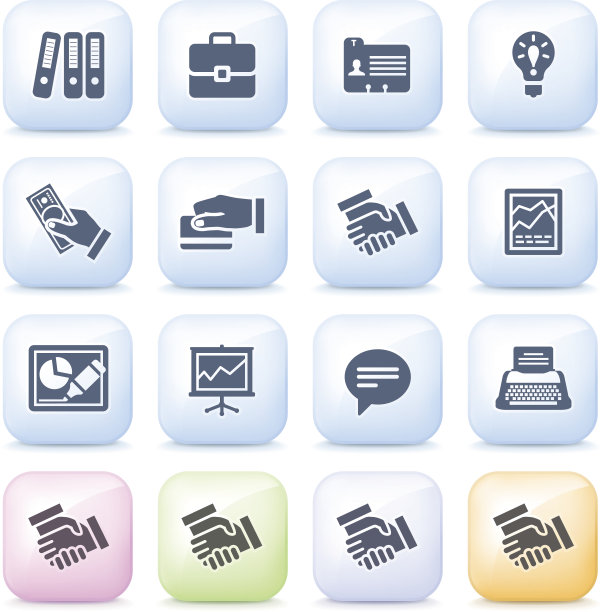 彩色按钮上的商业图标。图片下载