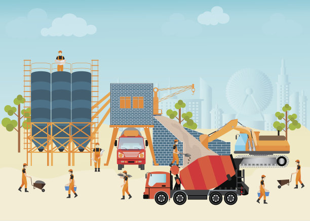 工业水泥加工厂和工人。图片下载