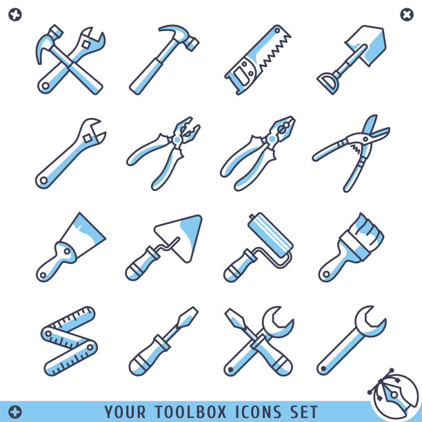 你的工具箱图标设置线向量插图图片下载